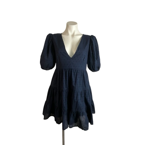 Abercrombie & Finch Baby Doll Puff Sleeve Swiss Dot Navy Blue Puff Sleeve Dress - Picture 7 of 12
